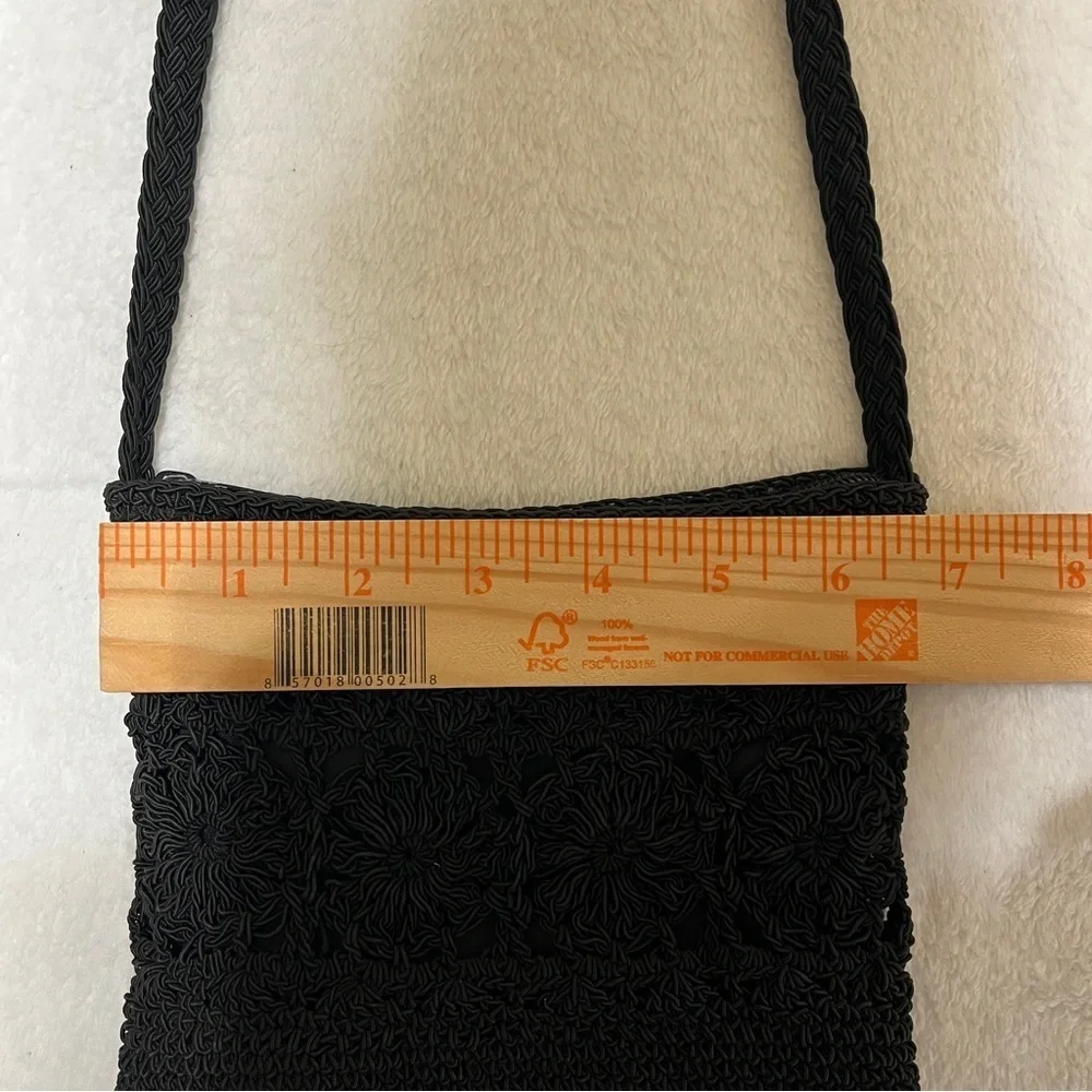 Kathie Lee Collection Black Macrame Crossbody Purse Zipper Closure Boho